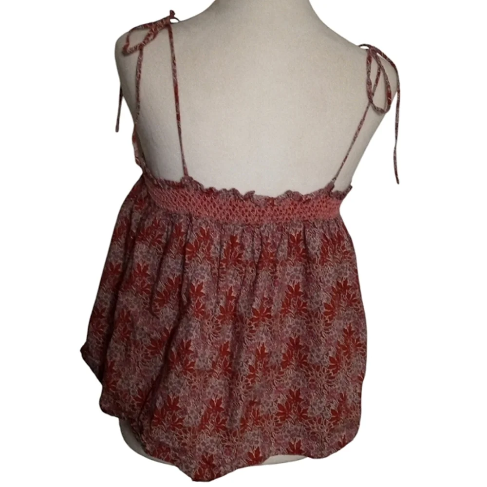 J. Crew Red Floral Smocked Tie-Strap Camisole